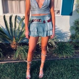 Ruffle Mini Jean Skirt